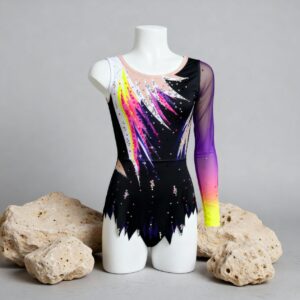Rhythmic Gymnastics Leotard Competition – Black Base Neon Yellow & Fuchsia